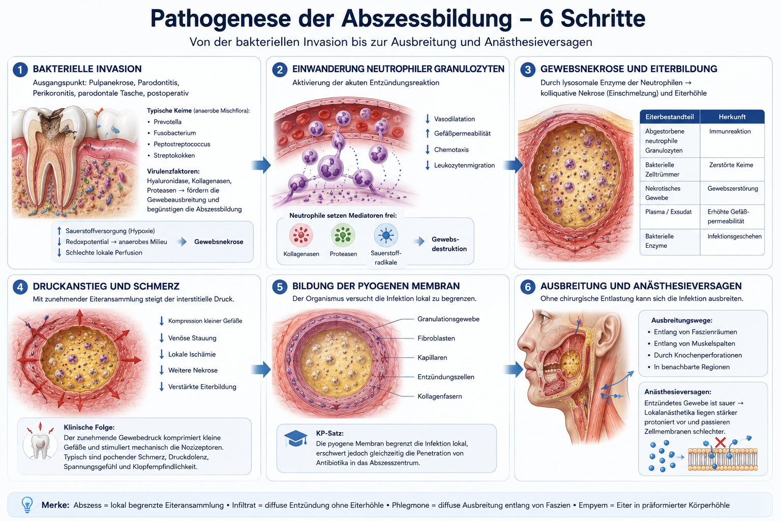 Pathogenese der Abszessbildung – Schrittweise Entstehung eines odontogenen Abszesses